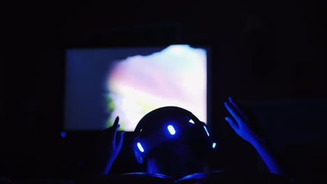 woman flying on vr headset