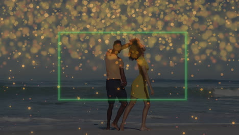 dancing on beach, couple surrounded by glowing particles and animation overlay