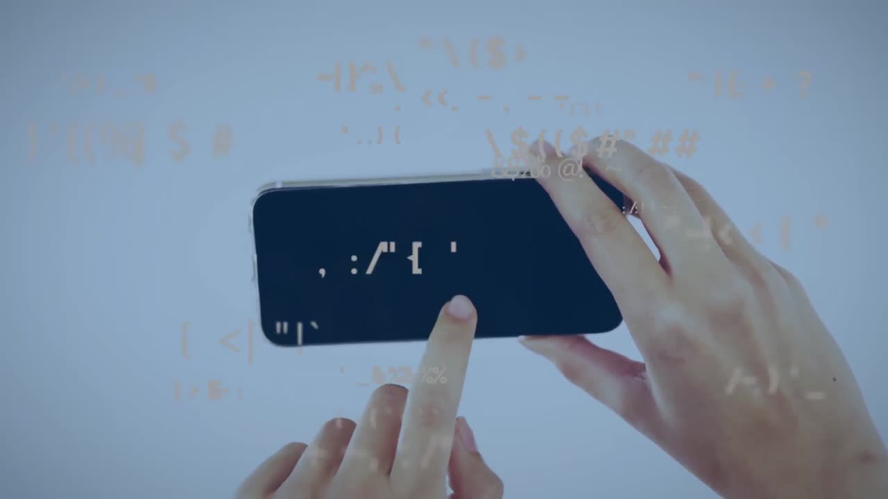 A woman's hands using a mobile phone against a white background