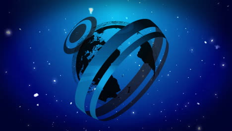 Rotating-globe-with-rings-animation-over-starry-night-sky-background