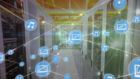 animation of network of connections and data processing over computer servers