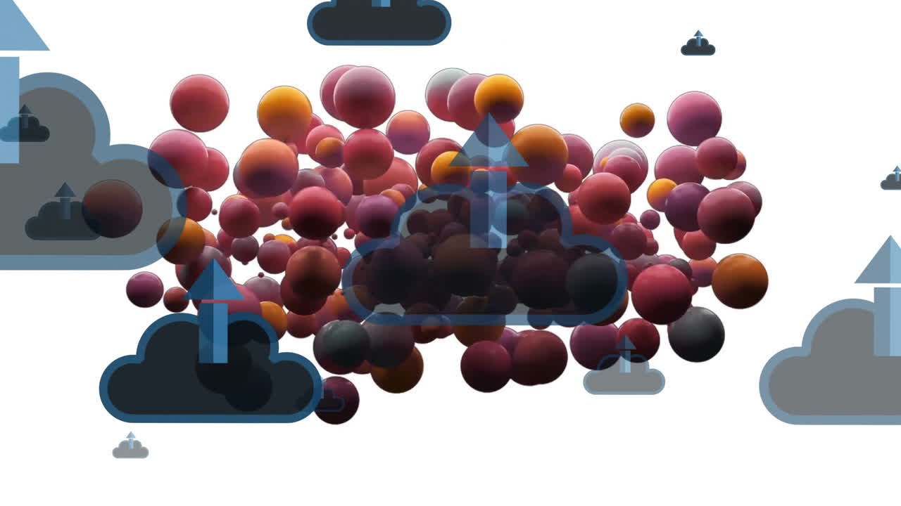 animación de iconos sobre manchas en fondo blanco