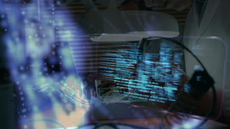 animación del procesamiento de datos sobre las manos reparando en el taller