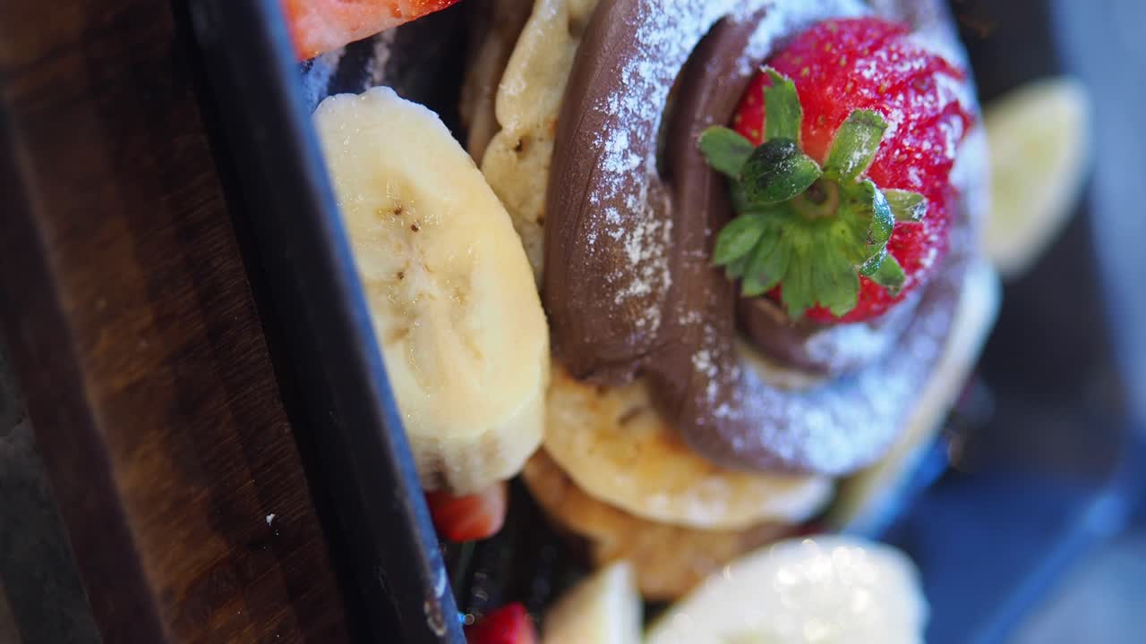 Pancakes with Banana, Strawberry, and Chocolate