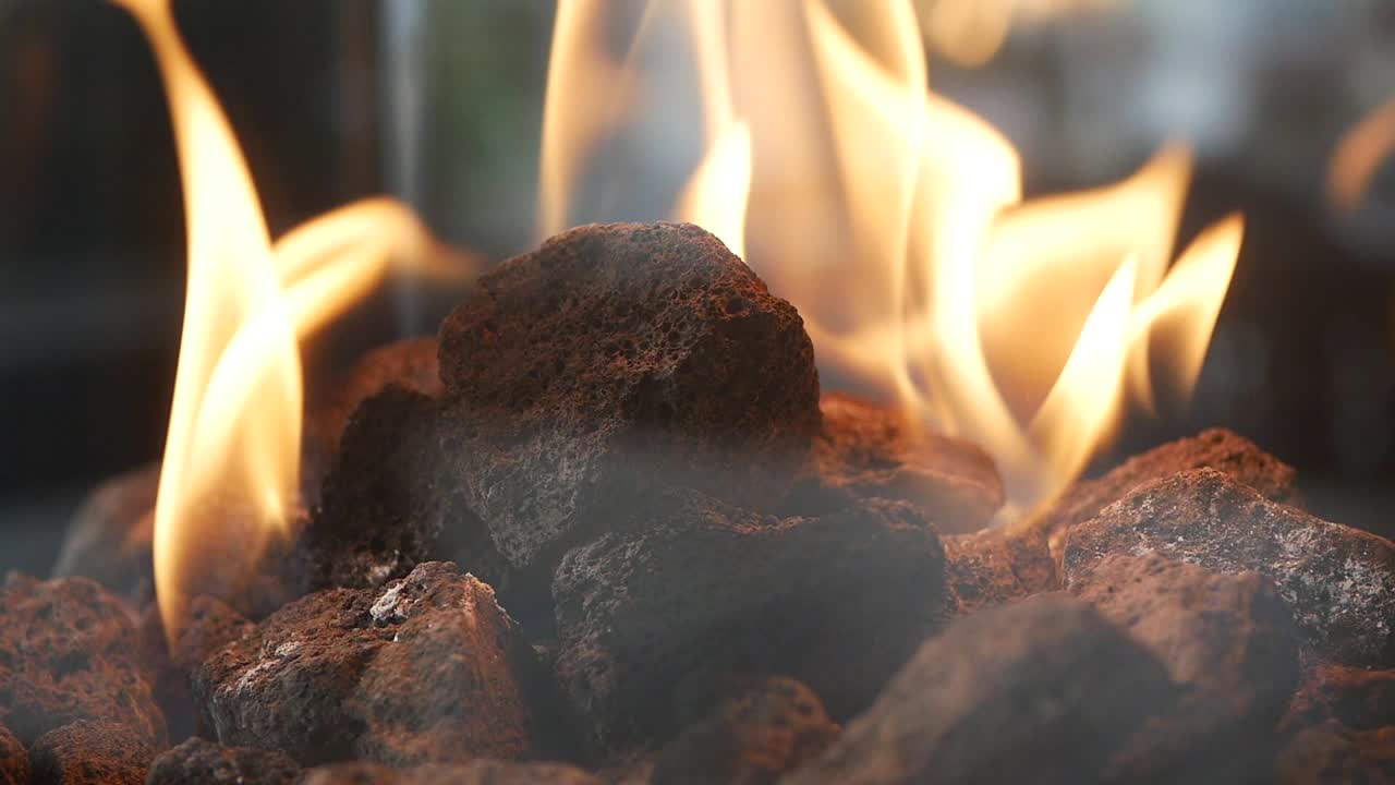 Burning Lava Rocks in a Fire Pit