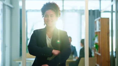 confident businesswoman smiling in office