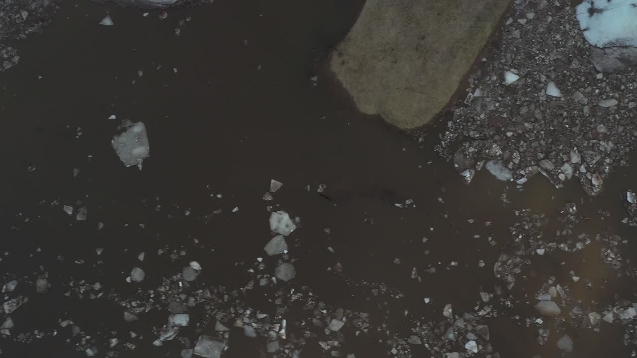 Drohnen-Luftaufnahme von Eisschollen, Fluss Nemunas