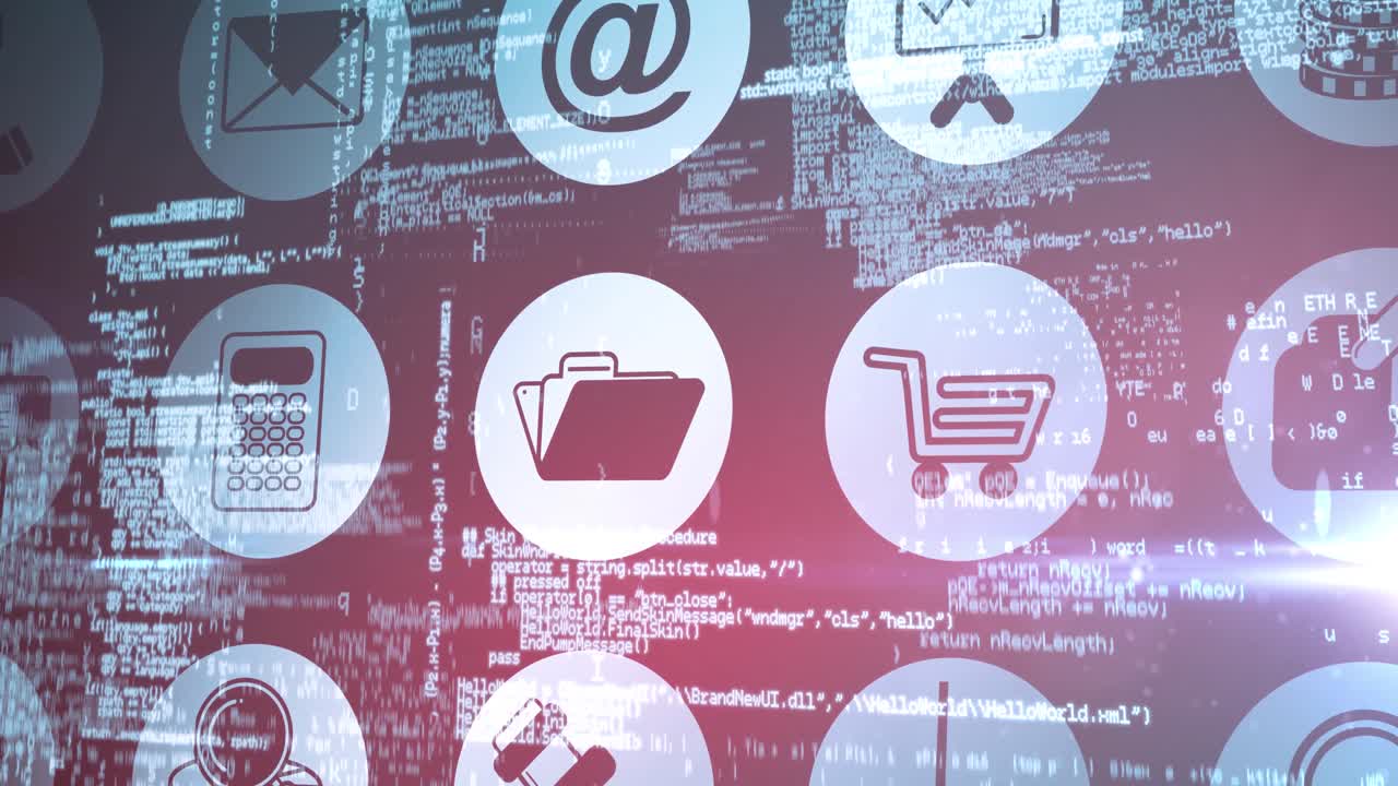animación de múltiples iconos digitales sobre el procesamiento de datos