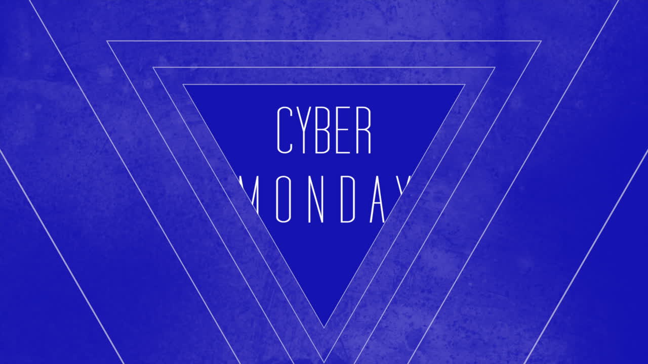 그라데이션에 네온 파란색 삼각형이 있는 사이버 월요일