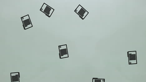 animación digital de múltiples iconos de certificados de graduación que caen contra un fondo gris