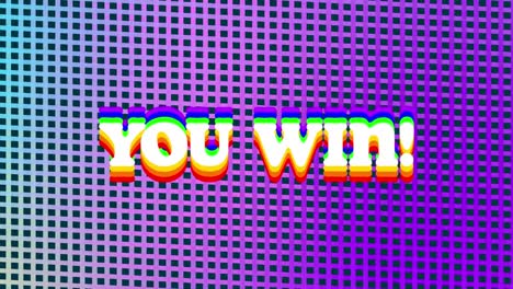 digital animation of you win text against purple mesh on black background