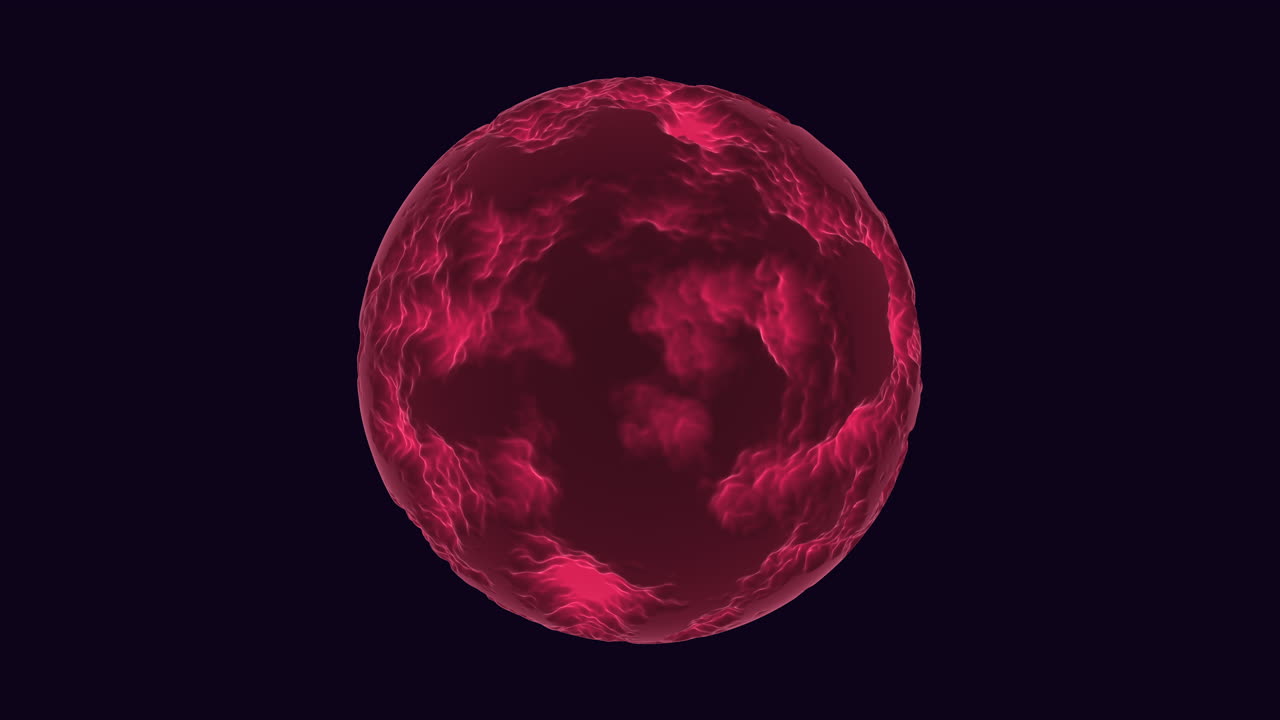 Abstract glowing red plasma sphere rotating against a dark space background, ideal for sci fi themes, energy technology concepts, motion graphics overlays and futuristic digital presentations