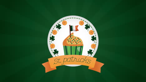 st patricks day animated card with cupcake and ireland flag