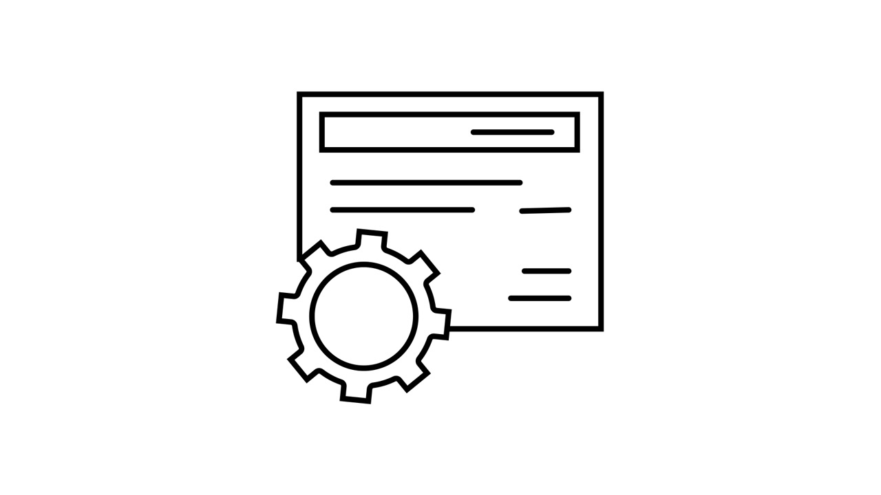 Animated Line Icon of Document with Rotating Gear for Settings