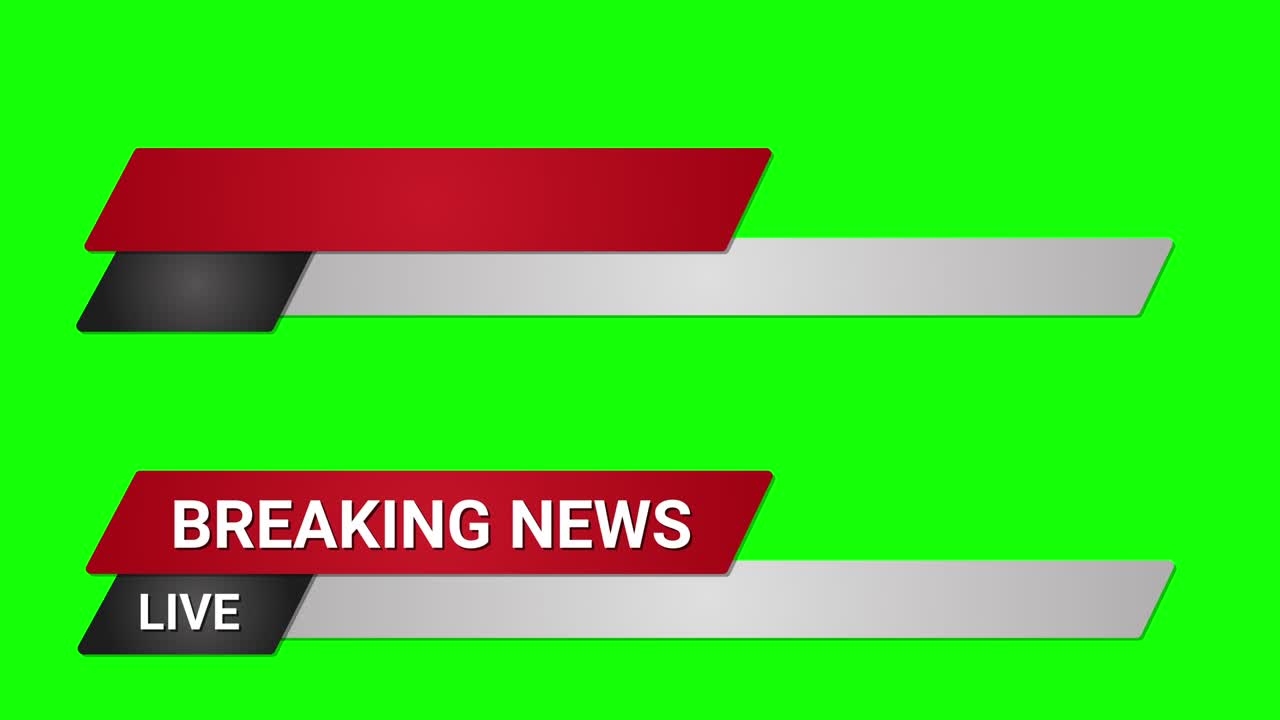 Breaking News Animation and Transition to Lower Third Title Strap, on Green Screen. Background for Headline of Media