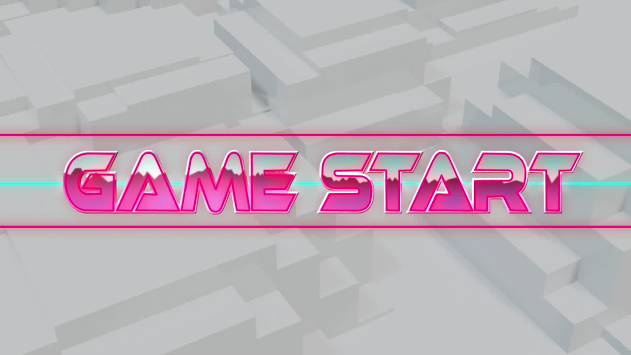 animación del texto de inicio del juego sobre rastros de luz sobre fondo blanco