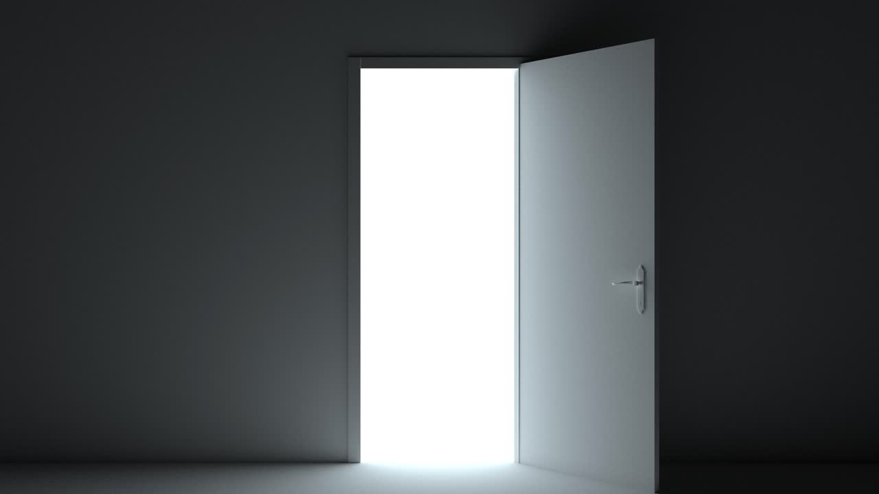 una puerta que se abre, de la oscuridad de la habitación a la luz