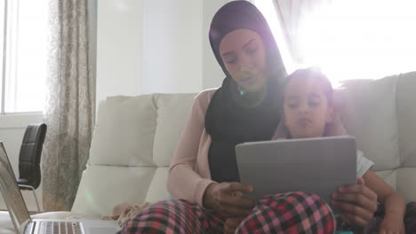 mother and daughter at home