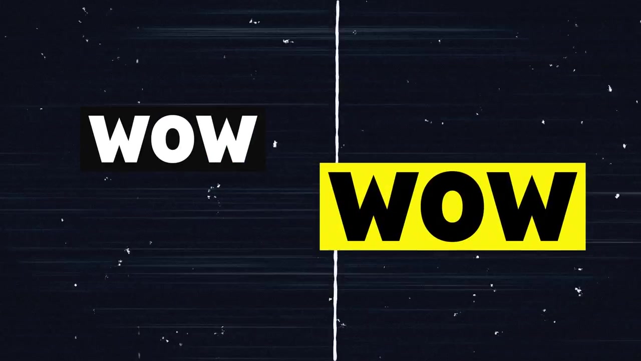 Animation of wow text in white and black over white dust and scratches on black background