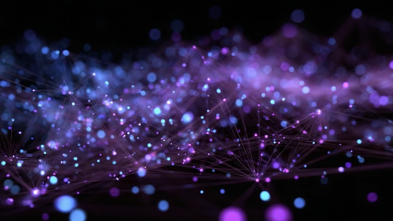 A Captivating Display of Dynamic Neon Particles and Vivid Light Connections in a Mystical Dark Space, Showcasing the Beauty of Abstract Digital Art