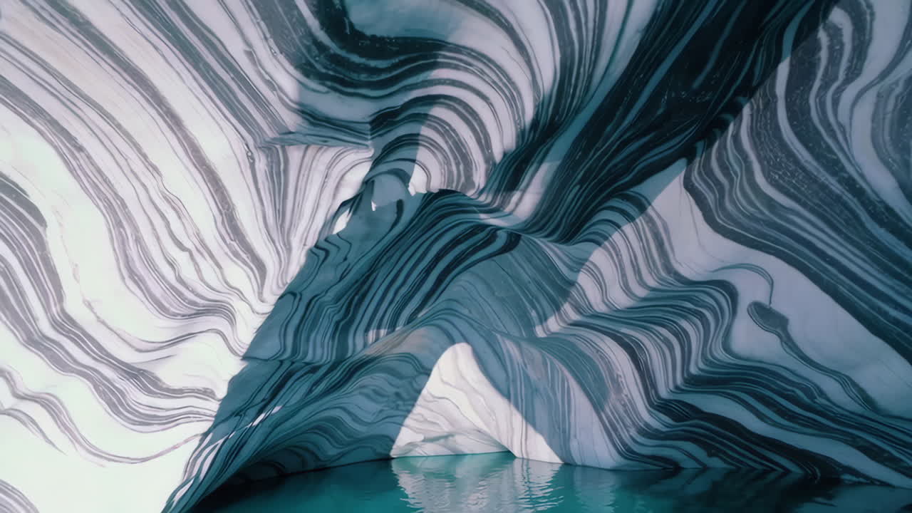 Stunning Striped Marble Cave with Reflective Water