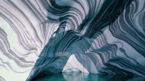 stunning striped marble cave with reflective water
