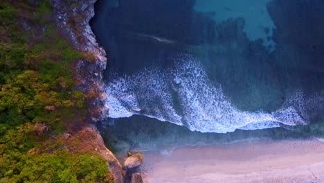 Top-down-aerial-view-of-the-stunning-beach-at-Lawar,-West-Sumbawa-Indonesia