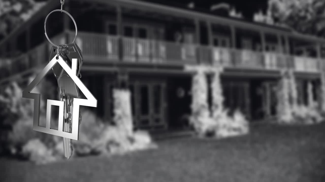 실버 하우스 키 포브의 애니메이션과 키 오버 아웃 포커스 하우스