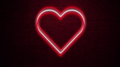 Animation-of-red-and-white-neon-hearts-flashing-on-dark-brick-wall