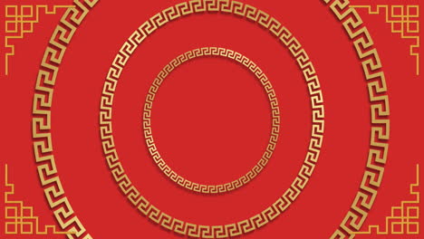 animación de patrón chino y decoración de círculos en fondo rojo.