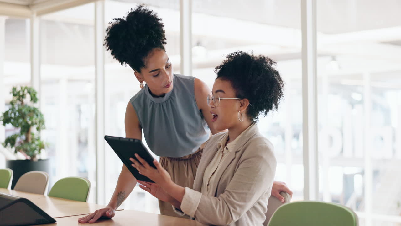 Tablet, training and business women planning