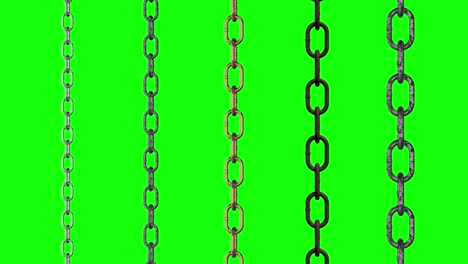 5 types metal chains work green screen loop animation 3d