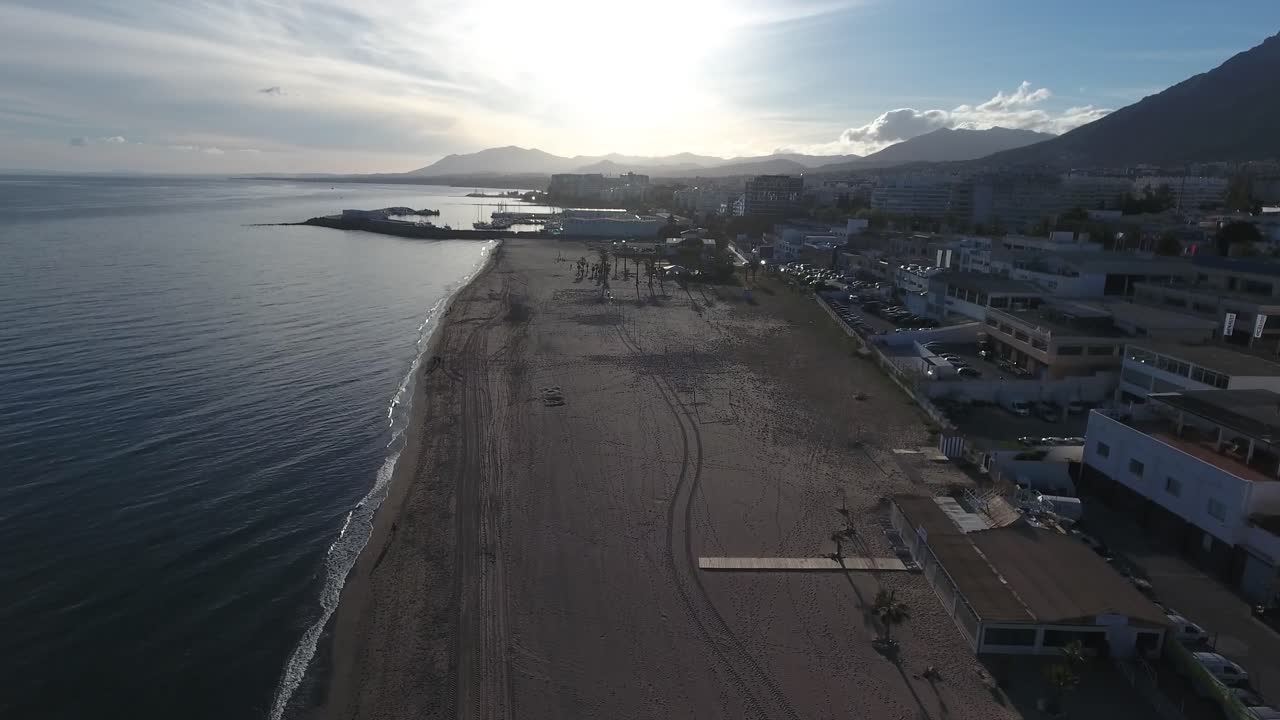 quick 20 second shot of a sunset by the beach in marbella, Malaga, south coast of spain. 
filmed in 4K, nice pleasant to watch B-roll footage