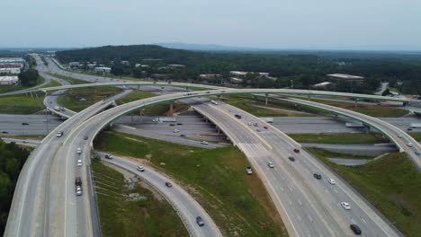 A-drone-shot-of-I-85-and-I-385-of-the-gateway-project-in-Greenville-South-Carolina-facing-west