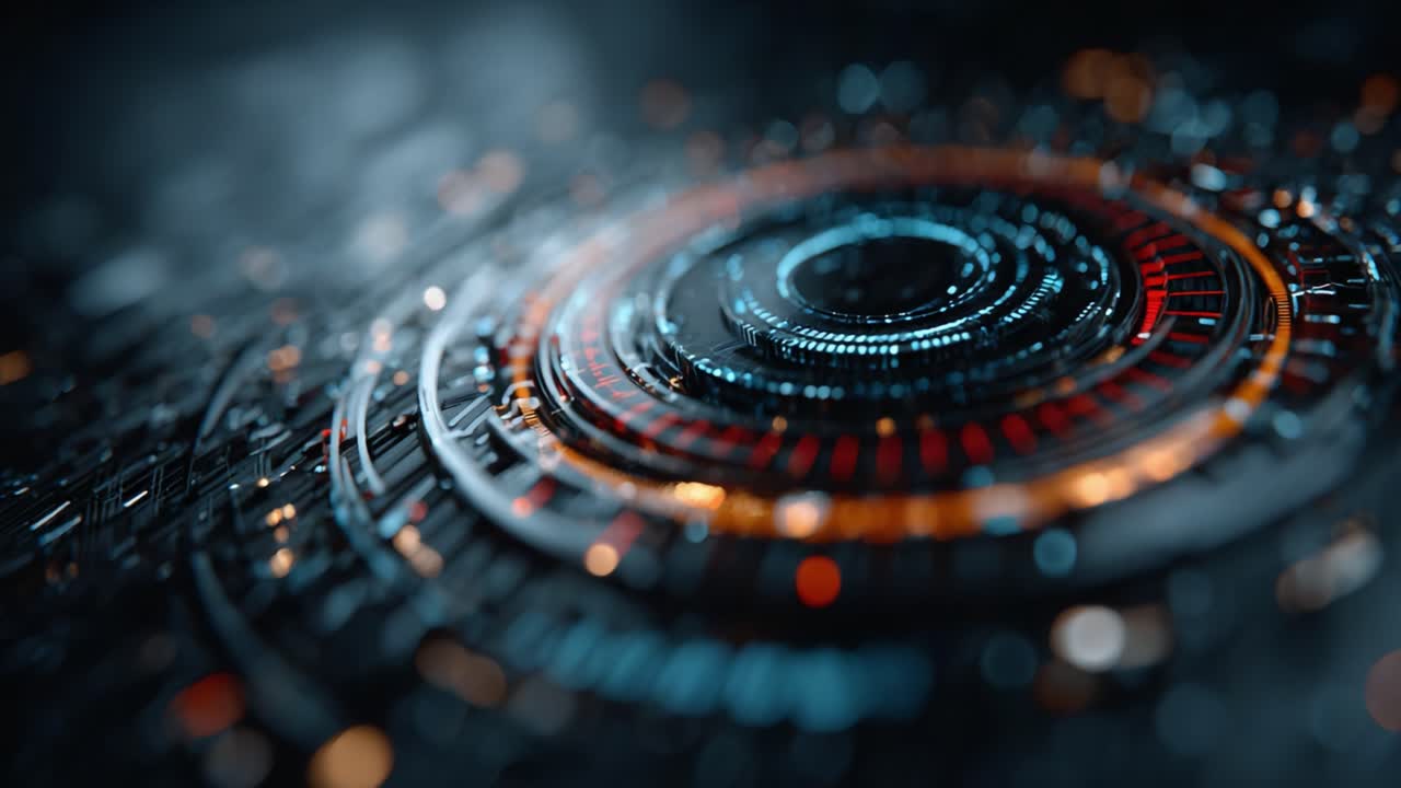 A Dynamic Exploration of Circular Technology: A Striking Visual Representation of Futuristic Digital Circuits and Patterns in Motion