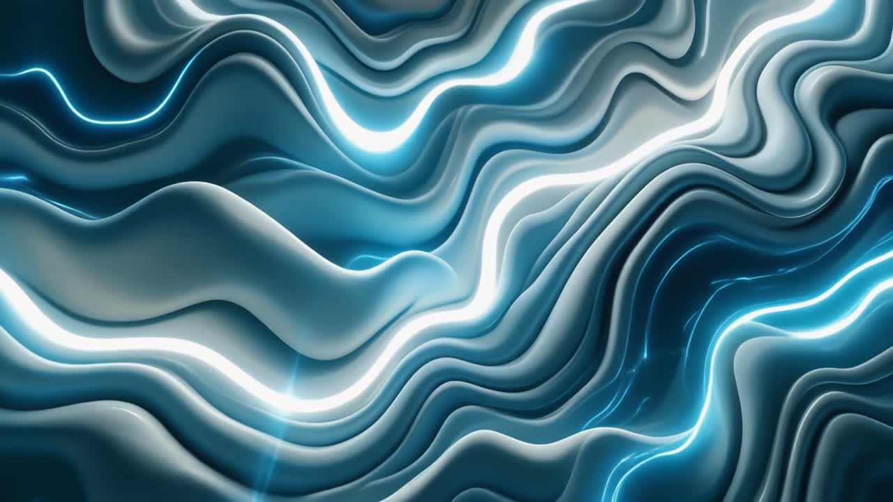 Dynamic Abstract Background of Glowing Blue and White Waves