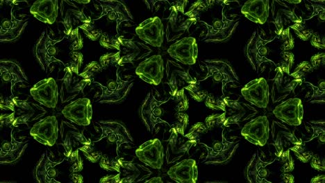 ink kaleidoscopic effect of glow green particles on black background with luma matte as alpha channel. advection like ink effect.