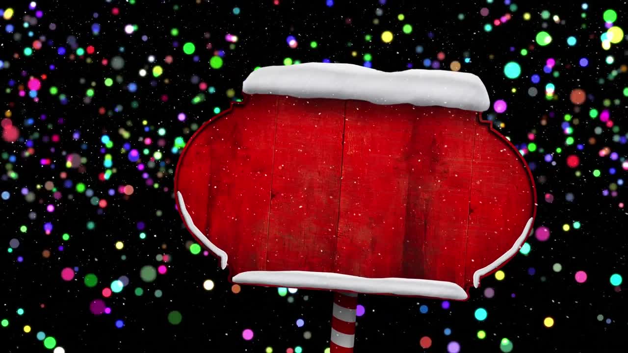 다채로운 빛의 반점에 대한 복사 공간과 함께 눈으로 인 빨간 표지판의 애니메이션