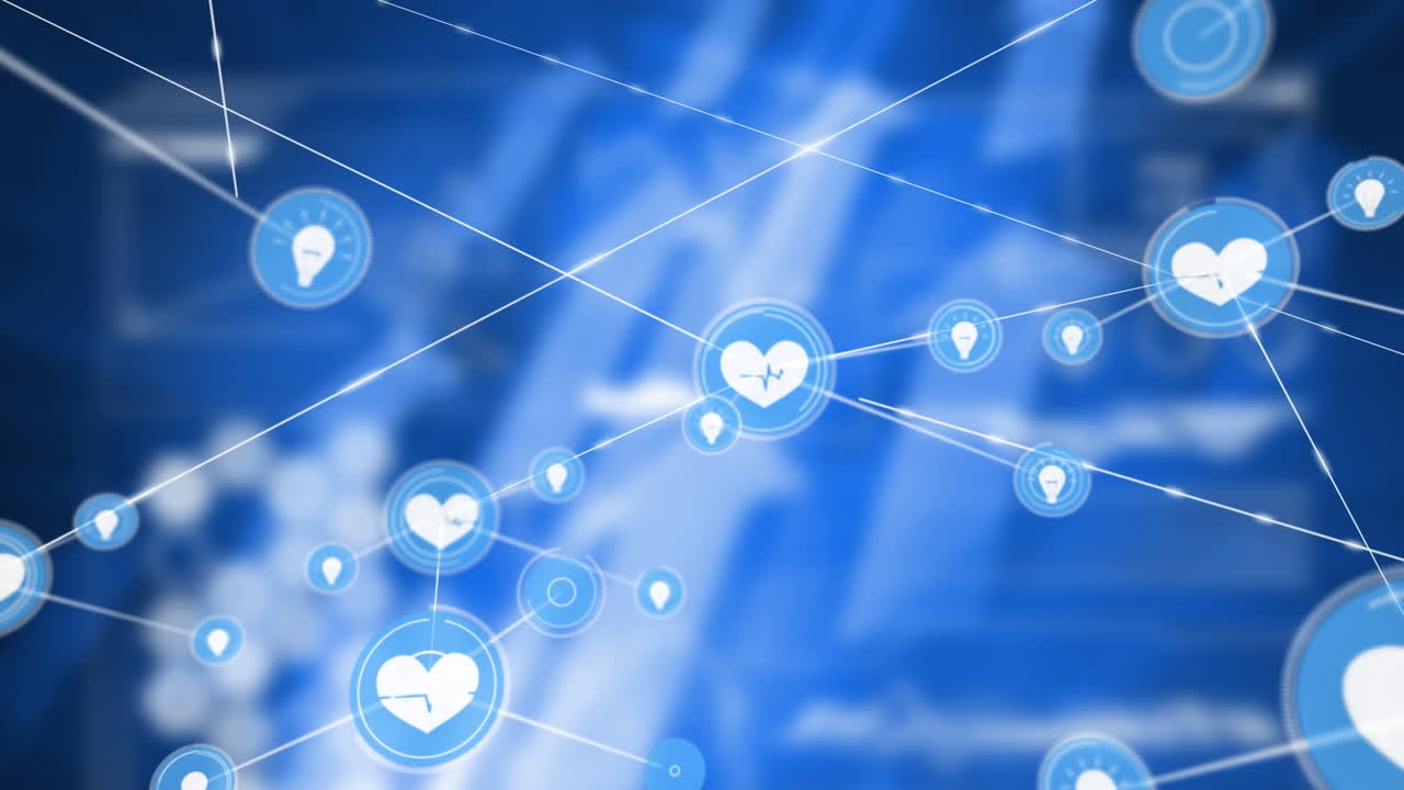 파란색 배경에 연결 네트워크와 화살표의 애니메이션