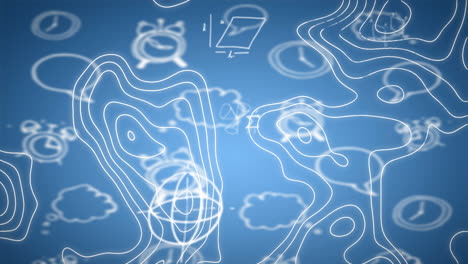 animatie van wiskundige vergelijkingen met klokpictogrammen en bewegende vormen op blauwe achtergrond