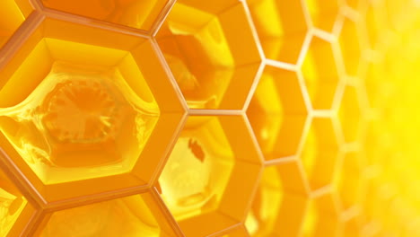 Endless-animation-showing-the-infinite-honeycomb-filled-with-honey.-Closeup-at-delicious-sweet-substance-in-its-original-container.-Physical-accurate-material-with-immersive-reflections.-Loopable.-HD