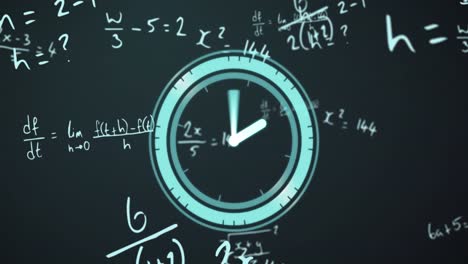 animation von uhr über mathematischen gleichungen auf grünem hintergrund