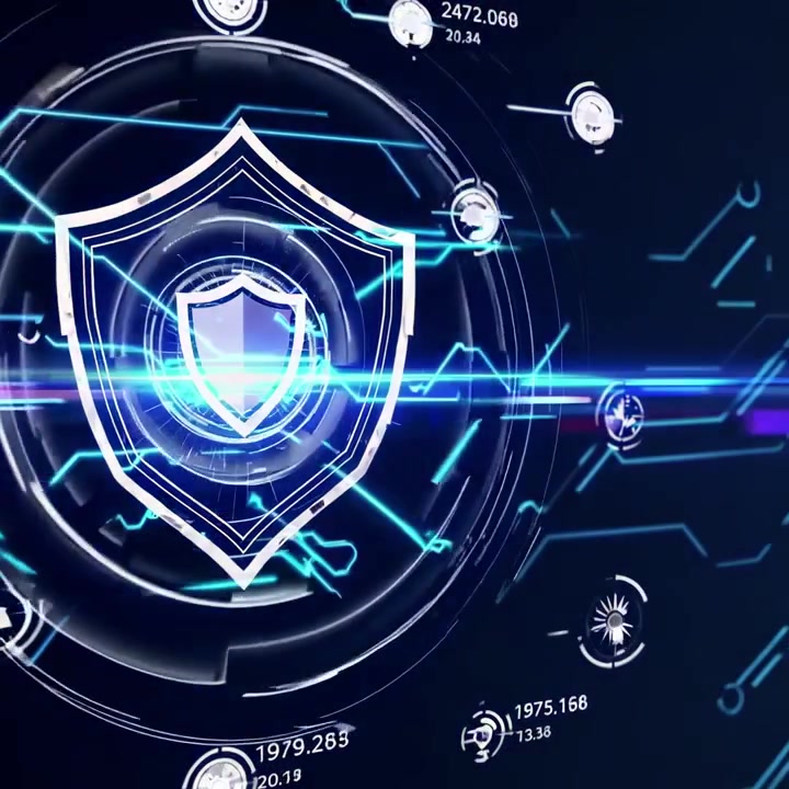 Animated Digital Security Shield with Data Flow on a Network Background