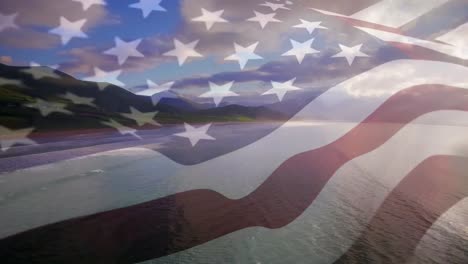 animation of flag of united states blowing over seascape