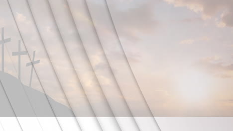 silhouetted crosses with animation against cloudy sky in abstract design