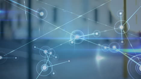 animation of network of connections over cityscape