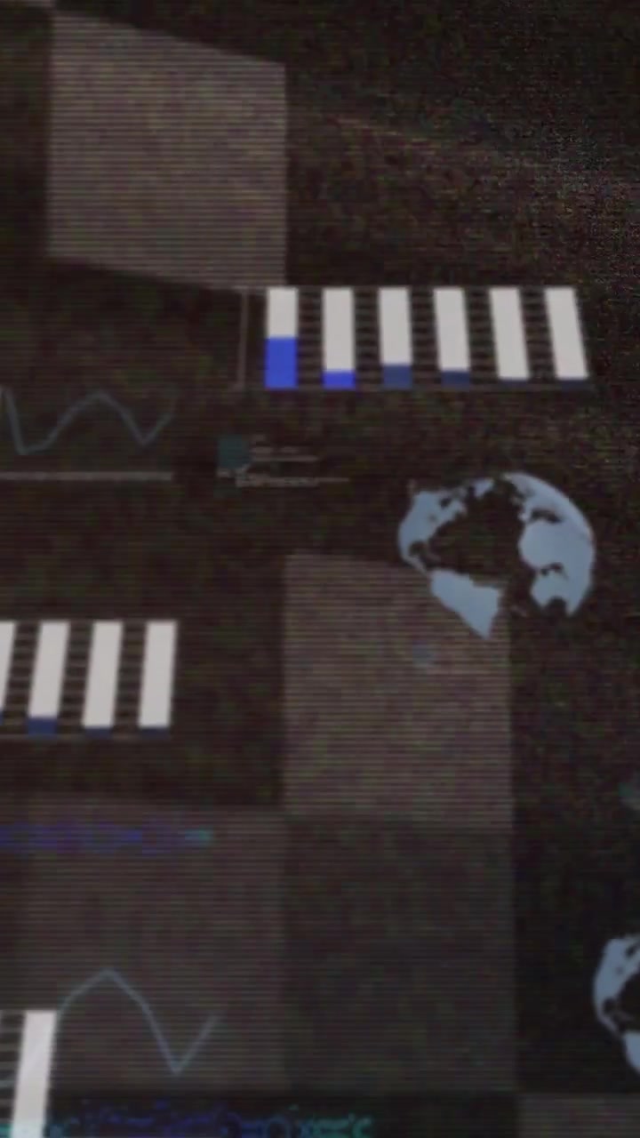 Vertical video: UI panel animating blue mark starting left bar dot stream moving right showing data