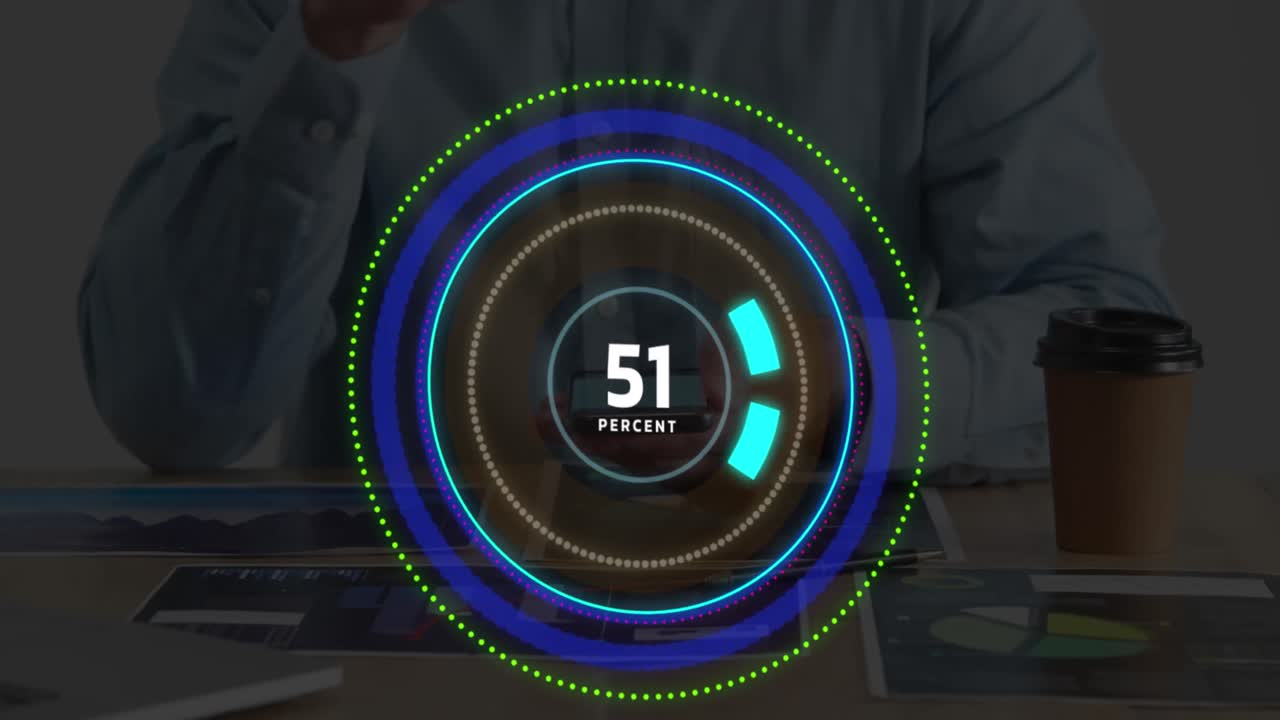 Animation of scope scanning over caucasian businessman using smartphone