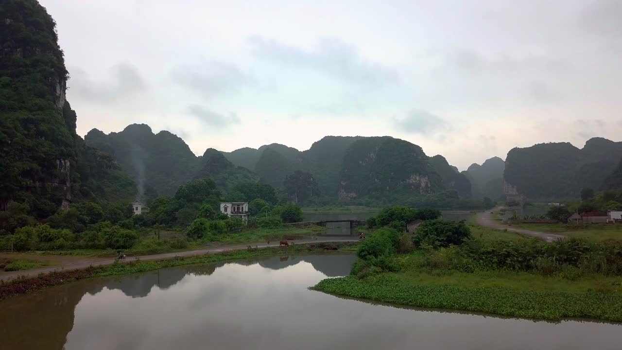 Typical landscape in Vietnam filmed during sunset