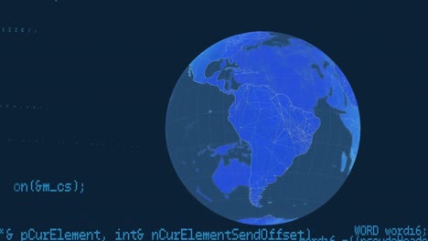 animation of digital data processing over computer circuit board and globe